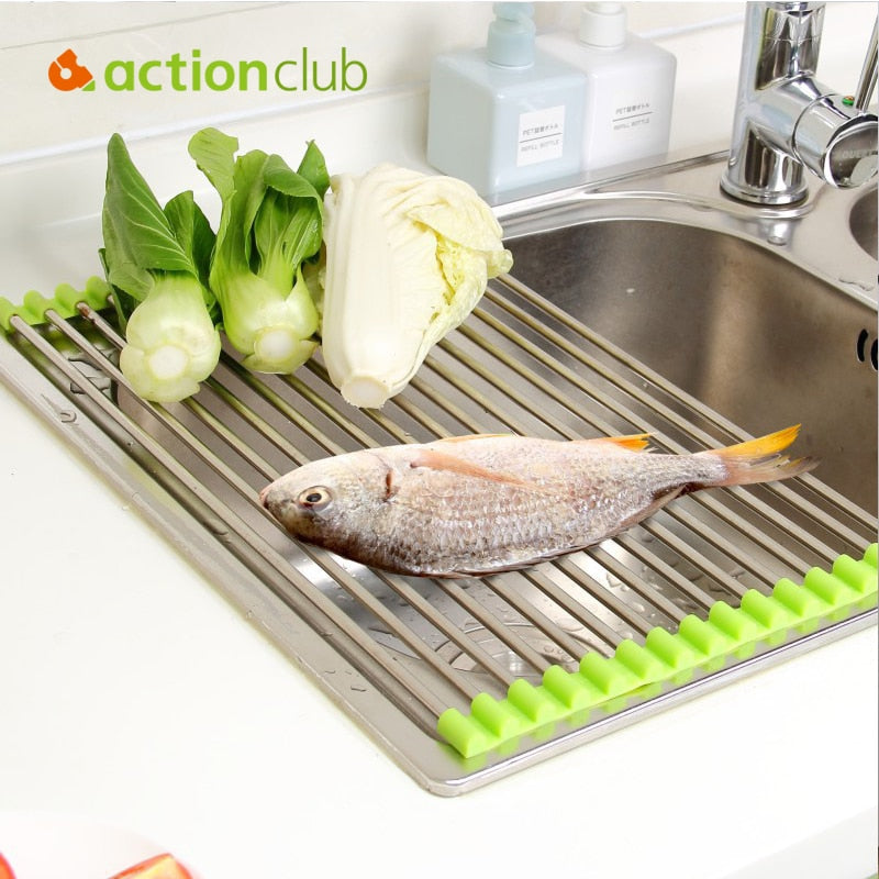 Kitchen sink Stainless steel folding dish dryer Fruit Vegetable Fish