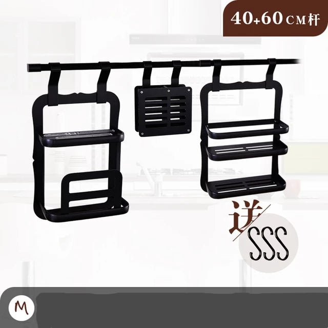 Multifunction aluminum black kitchen shelf wall hanging